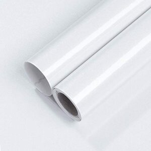 118"X15.7"Contact Paper White Contact Paper for Countertops Glossy White Peel and Stick Wallpaper Decorative Kitchen Cabinets Shelf Drawer Liner Self-Adhesive Watertproof Removable Vinyl Film Paper