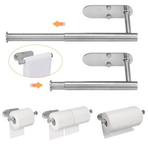 NHZNJK Retractable Paper Towel Holder, Stainless Steel Paper Towel Rack Under Cabinet and Wall Mount, Hand Towel Holder, Paper Towels Rolls for Kitchen,Multipurpose Self Adhesive or Screw Drilling