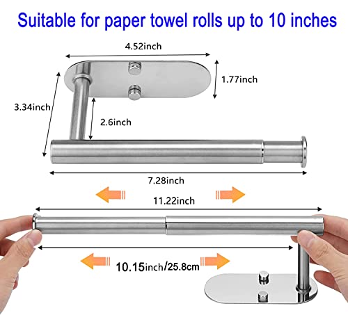 NHZNJK Retractable Paper Towel Holder, Stainless Steel Paper Towel Rack Under Cabinet and Wall Mount, Hand Towel Holder, Paper Towels Rolls for Kitchen,Multipurpose Self Adhesive or Screw Drilling