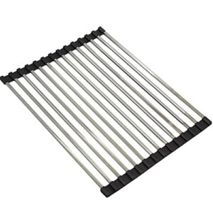roll up dish drying rack over sink over the sink dish drying rack kitchen dish drainer, folding dish rack for kitchen sink counter stainless steel rectangular tubing mat foldable dish dryer racks