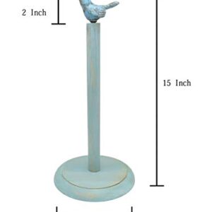 Bird Design Wood Paper Towel Holder Stand Up Paper Towel Holder, Easy One-Handed Tear Kitchen Paper Towel Dispenser with Weighted Base for Standard Paper Towel Rolls - Turquoise