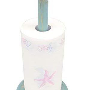 Bird Design Wood Paper Towel Holder Stand Up Paper Towel Holder, Easy One-Handed Tear Kitchen Paper Towel Dispenser with Weighted Base for Standard Paper Towel Rolls - Turquoise