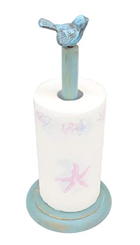 Bird Design Wood Paper Towel Holder Stand Up Paper Towel Holder, Easy One-Handed Tear Kitchen Paper Towel Dispenser with Weighted Base for Standard Paper Towel Rolls - Turquoise