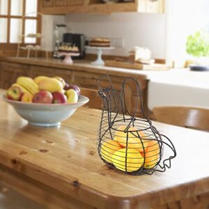 Flexzion Chicken Egg Holder, Small Wire Egg Collecting Basket with Handle for Farm Eggs, Fruits, Vegetables, Metal Wire Chicken Basket Decor for Kitchen, Countertop, Farmhouse Rustic Style, Black