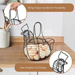 Flexzion Chicken Egg Holder, Small Wire Egg Collecting Basket with Handle for Farm Eggs, Fruits, Vegetables, Metal Wire Chicken Basket Decor for Kitchen, Countertop, Farmhouse Rustic Style, Black