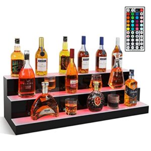 cosvalve 3 step lighted liquor bottle display shelf, 40 inch 20 colors illuminated bar bottle shelf 3-tier commercial home bar bottle display acrylic lighting shelves with 44-key remote control