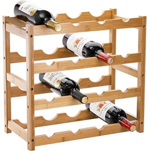 topzea 16-bottle bamboo wine rack countertop, 4 tier wine bottle storage holder stand stackable wine display shelf for pantry, kitchen, bar, dinning room, cabinet