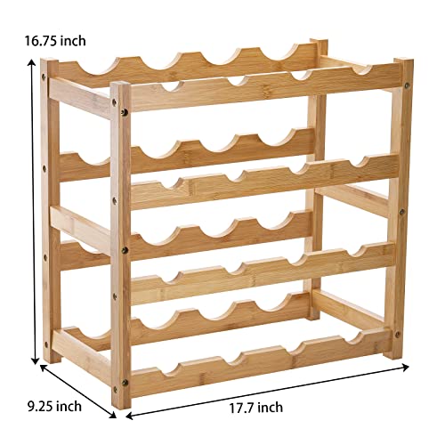 TOPZEA 16-Bottle Bamboo Wine Rack Countertop, 4 Tier Wine Bottle Storage Holder Stand Stackable Wine Display Shelf for Pantry, Kitchen, Bar, Dinning Room, Cabinet
