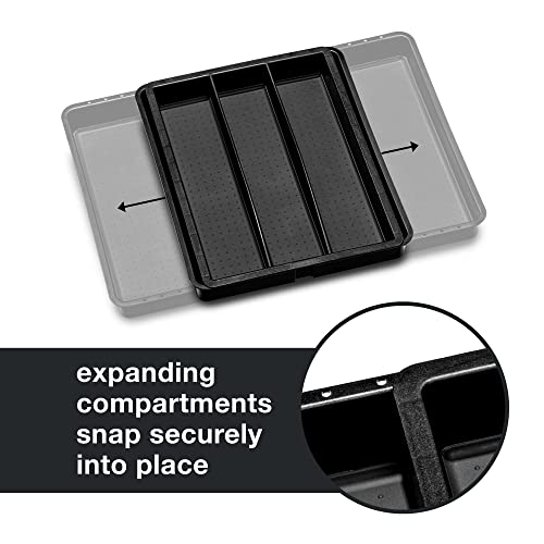 madesmart Expandable Utensil Tray 5 Compartments, Fit Any Drawer, Soft-Grip Lining & Non-Slip Feet, BPA-Free, Large, Carbon