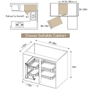 WYJF Blind Corner Cabinet Pull Out 15 Inch Opening,Blind Corner Cabinet Organizer,Corner Optimizer,Chrome Blind Corner Soft Close,Blind Corner Cabinet Pull Out Left Right