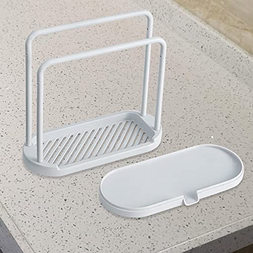 BEINME Sponge Holder with Drain Pan, Kitchen Sink Caddy Organizer for ,Sponge Brush Soap Dishcloth Rack Kitchen Sink Caddy Organizer for Sponge Brush Soap Dishcloth Rack, Small Grey