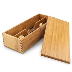 Wooden Cutlery Box with Lid, Small Drawer Organizer Kitchen, Cutlery Organizer in Drawer for Spoon Chopsticks Storage Box Container for Kitchen Countertop Dining Table 27 X 11 X 6.6cm