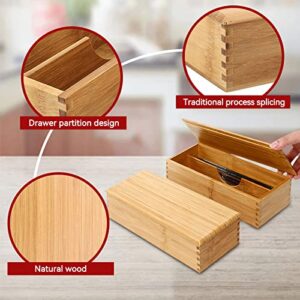 Wooden Cutlery Box with Lid, Small Drawer Organizer Kitchen, Cutlery Organizer in Drawer for Spoon Chopsticks Storage Box Container for Kitchen Countertop Dining Table 27 X 11 X 6.6cm