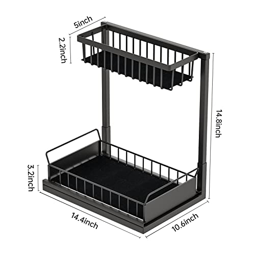 KINGPOUL under sink organizers and storage-2Tier organization and storage Slide Out Pull Out cabinet organizer Drawers L-Shape Under Kitchen Bathroom Sink Organizers and Storage(Black)