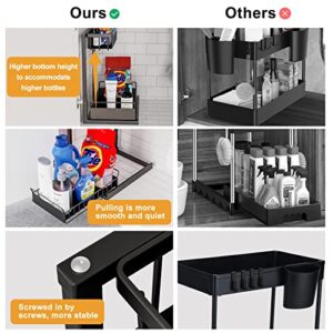 KINGPOUL under sink organizers and storage-2Tier organization and storage Slide Out Pull Out cabinet organizer Drawers L-Shape Under Kitchen Bathroom Sink Organizers and Storage(Black)