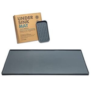 pacific hkb mats under sink mat for kitchen waterproof – silicone under sink liner (34.25” x 22”) plus organizer tray – under the sink mat for kitchen cabinet – versatile under sink tray – gray