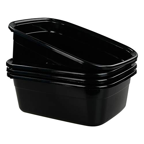 Wekioger Plastic Dish Pan, 14 Quart Bus Tubs, 4-Pack (Black)