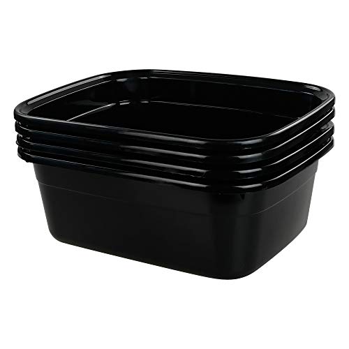 Wekioger Plastic Dish Pan, 14 Quart Bus Tubs, 4-Pack (Black)