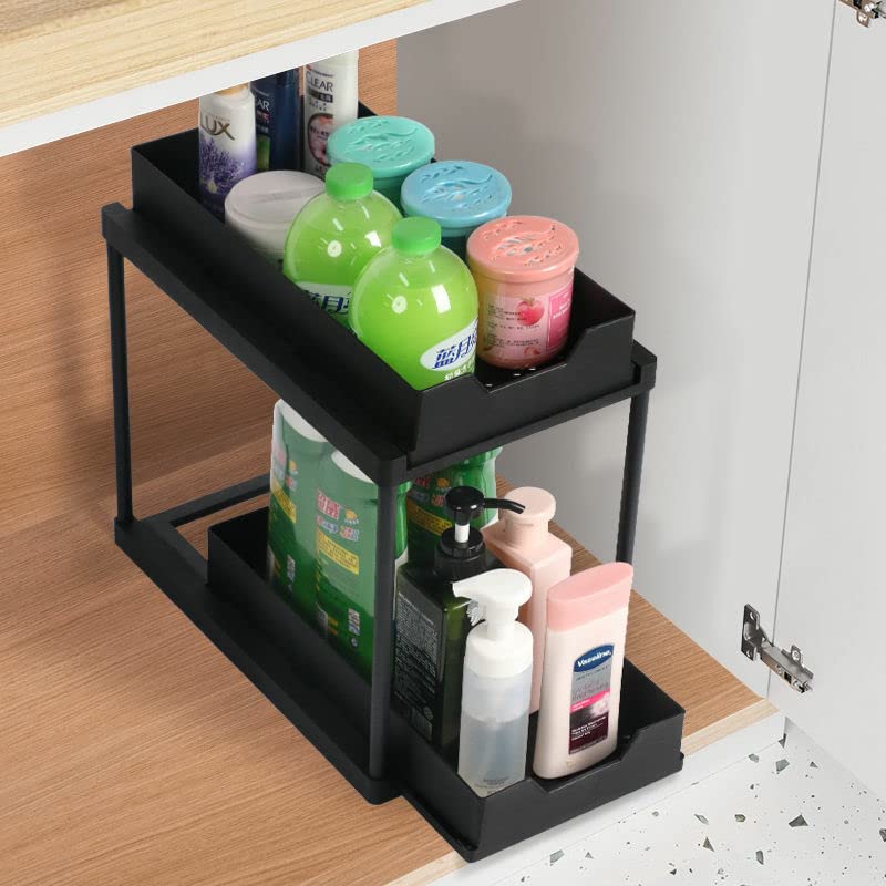 Under Sink Organizers and Storage, LUX DAILY Bathroom Storage with 2-Tier Sliding Storage Shelves, Kitchen Under Sink Organizer for Under Kitchen Bathroom Sink, Countertop Organizer