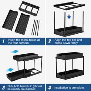 Under Sink Organizers and Storage, LUX DAILY Bathroom Storage with 2-Tier Sliding Storage Shelves, Kitchen Under Sink Organizer for Under Kitchen Bathroom Sink, Countertop Organizer