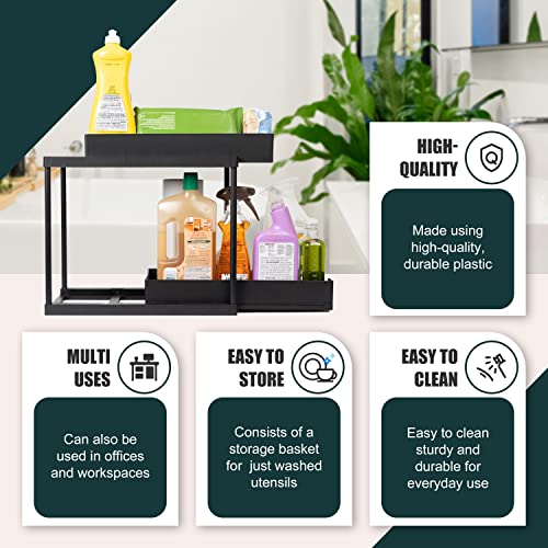 Under Sink Organizers and Storage, LUX DAILY Bathroom Storage with 2-Tier Sliding Storage Shelves, Kitchen Under Sink Organizer for Under Kitchen Bathroom Sink, Countertop Organizer