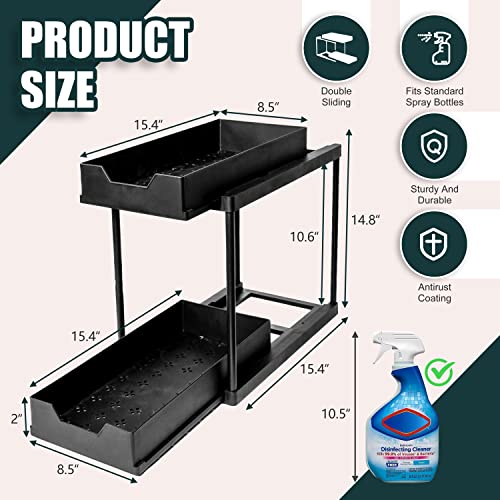 Under Sink Organizers and Storage, LUX DAILY Bathroom Storage with 2-Tier Sliding Storage Shelves, Kitchen Under Sink Organizer for Under Kitchen Bathroom Sink, Countertop Organizer