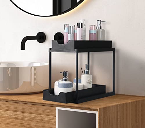 Under Sink Organizers and Storage, LUX DAILY Bathroom Storage with 2-Tier Sliding Storage Shelves, Kitchen Under Sink Organizer for Under Kitchen Bathroom Sink, Countertop Organizer