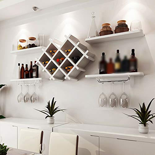 WINUS Wine Holder Rack, Wall Mounted Wine Bottle Display Rack Storage Holder Winery Wall Hanging Home Wine Cellar Rack Beer Wall Decoration Rack, Bottle Glass Holder Shelves (5-Piece Set White)