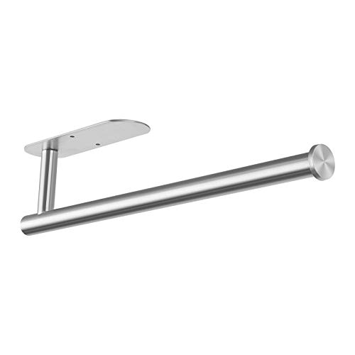 Paper Towel Holder Under Kitchen Cabinet - Self Adhesive or Drilling, SUS304 Stainless Steel Wall Mount Silver Paper Towel Rack for Kitchen, Pantry, Sink, Bathroom