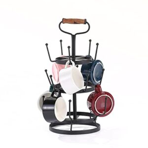 jemeni coffee mug cup tree rack holder stand for counter with wooden handle, 15-hook, black…