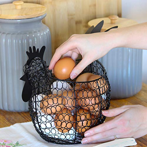 Rural365 Black Metal Chicken Egg Basket - Egg Basket for Gathering Fresh Eggs - Rustic Decor Chicken Basket Egg Holder