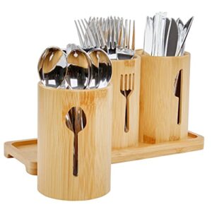 7Penn Standing Utensil Organizer Caddy - 3 Cup Bamboo Countertop Utensil Holder for Party Camping and Kitchen