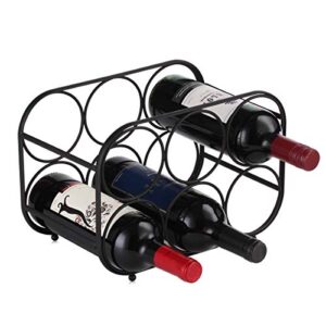 buruis 6 bottle countertop wine rack – wine holder for red white wine storage – freestanding metal wine rack – modern tabletop bottle holder – black