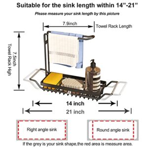 LOLOST Sink Caddy Sponge Holder, Expandable (16.7"-21.3") Kitchen Telescopic Sink Storage Rack , 4-in-1 Telescopic Sink Shelf with Dish Towels Drying Rack, Black