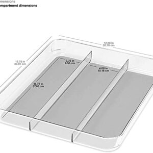 madesmart Antimicrobial Clear Soft Grip Large Utensil Tray, Non-Slip Kitchen Drawer Organizer, 3 Compartments, Multi-Purpose Home Organization, EPA Certified, Light Grey