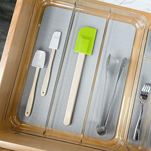 madesmart Antimicrobial Clear Soft Grip Large Utensil Tray, Non-Slip Kitchen Drawer Organizer, 3 Compartments, Multi-Purpose Home Organization, EPA Certified, Light Grey