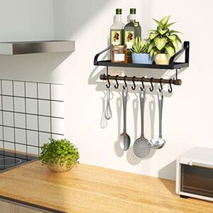 Love-KANKEI Pot Rack Wall Mounted Pan Pot Organizer Wall Shelf with Towel Bar and 8 Hooks for Kitchen Cookware Utensils Organization Black