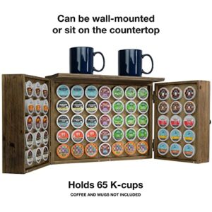 Excello Global Products Barndoor K Cup Cabinet - Wall-Hanging or Standing - Holds 65 K Cups (Brown)