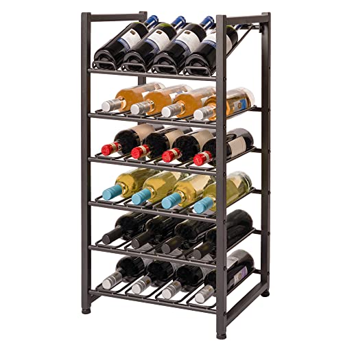 neatfreak Freestanding Wine Rack Stackable Bottle Holder for Up to 24 Wine Bottles - Industrial Kitchen Storage Bottle Display Stand - Matte Black Metal Construction - 16.5 x 13.5 x 31.6in