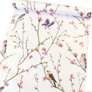 self adhesive vinyl vintage floral birds shelf liner contact paper for cabinets dresser drawer furniture walls decal 17.7x117 inches