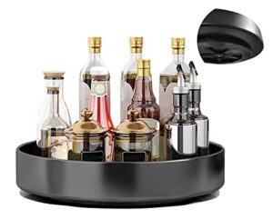fineget spinning large metal spice rack organizer for cabinet kitchen lazy susan rotating turntable countertop vertical storage rack self black single layer