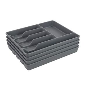 teyyvn 4-pack plastic cutlery storage tray, flatware drawer organizer, multi-purpose storage tray, gray
