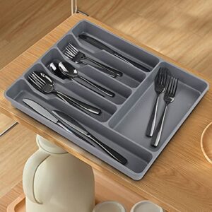 Teyyvn 4-Pack Plastic Cutlery Storage Tray, Flatware Drawer Organizer, Multi-Purpose Storage Tray, Gray