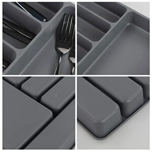 Teyyvn 4-Pack Plastic Cutlery Storage Tray, Flatware Drawer Organizer, Multi-Purpose Storage Tray, Gray