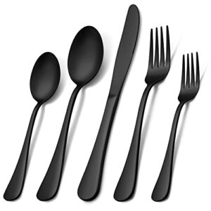 homikit 40-piece matte black silverware set, stainless steel flatware cutlery set for 8, modern eating utensils include knives forks spoons, fancy tableware for home restaurant party, dishwasher safe