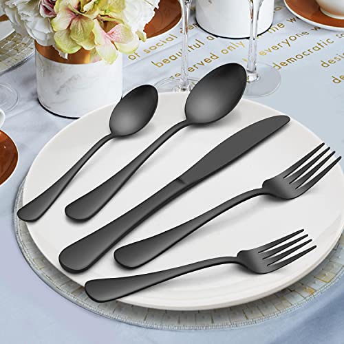 Homikit 40-Piece Matte Black Silverware Set, Stainless Steel Flatware Cutlery Set for 8, Modern Eating Utensils Include Knives Forks Spoons, Fancy Tableware for Home Restaurant Party, Dishwasher Safe