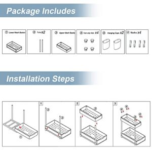 Under Sink Organizer-1 Pack, Kitchen Organization, Cabinet Organizer with 2 Cups and 4 Hooks, Bathroom Organizer