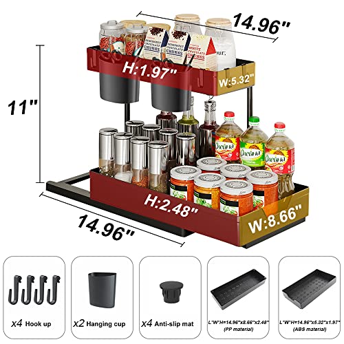 Under Sink Organizer-1 Pack, Kitchen Organization, Cabinet Organizer with 2 Cups and 4 Hooks, Bathroom Organizer