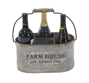 deco 79 metal galvanized farm house 6 bottle wine holder, 13″ x 9″ x 7″, gray