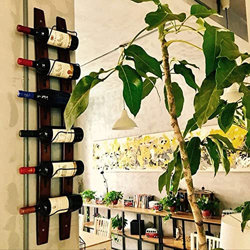 CBYJK Wall Mounted Wine Rack Wooden, Rustic Barrel Stave Wine Rack, Wooden Wine Bottle Holder Rack, Wood Wine Shelf, Imported Pine Wood and Metal - 6 Bottles 40x7.6inch